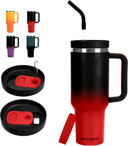Vista 9 de Vaso de 40 onzas con asa y boquilla de pajilla, tapa 2 en 1, a prueba de derrames, a prueba de fugas, taza de agua para viajeros, mantiene el frío