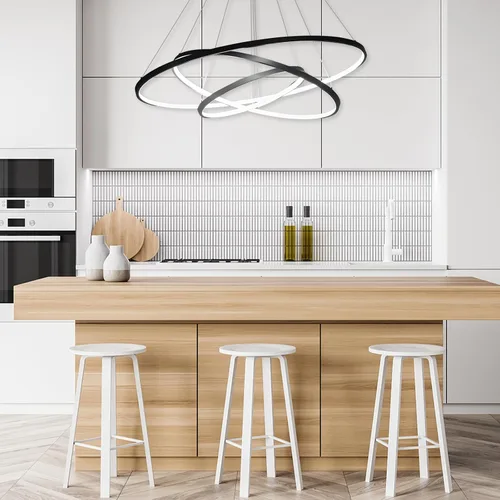 Vista 6 de LightInTheBox Lámpara colgante de 3 anillos para sala de estar, comedor, luz de techo moderna, diseño de círculo, 20+40+23.6 in, color = negro