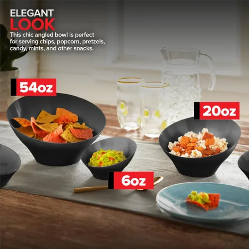 Vista 5 de Tazones de Servir de Plástico Negro de 20 onzas (Paquete de 4) Tazones Desechables Medianos para Aperitivos, Platos para Dulces, Recipientes de Bufé