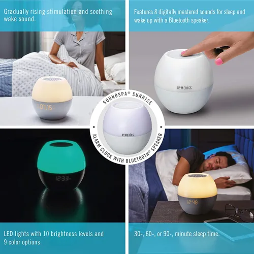 Vista 2 de HoMedics SoundSpa Sunrise, máquina de sonido para dormir para adultos y bebés, 4 sonidos calmantes, 4 sonidos de despertador, altavoz Bluetooth
