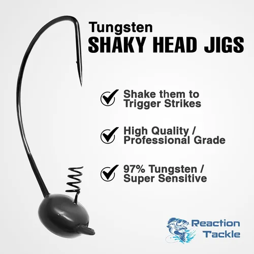 Vista 4 de Reaction Tackle Tungsten Shaky Head Jigs for Bass Fishing - Premium Fishing Hooks, Ideal Shaky Head Jig to Catch Big Bass and Other Fish (5-Pack)