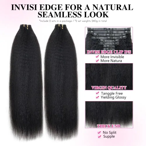 Vista 3 de Invisi - Extensiones de cabello humano con clip, 2 unidades de 8.47 oz, 16 unidades, extensiones de cabello humano Remy lacio, invisible