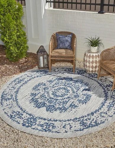 Vista 19 de Unique Loom Alfombra de la colección tradicional para exteriores, desgastada durante el tiempo (octágono de 5 pies y 3 pulgadas, azul/gris)