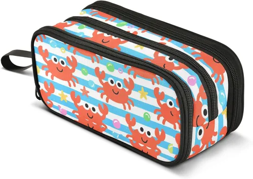 Vista 8 de Nylon Pencil Bags For Teen Girls Red Crab White Blue Stripe High Capacity Pencil Case Stationery Organizer for College Teen Girls estuche