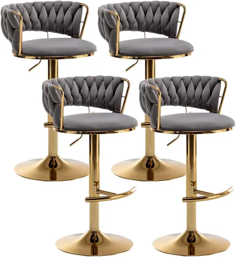 Vista 10 de Canxkun Gold - Juego de 2 taburetes de bar, sillas de bar de altura de mostrador con respaldo bajo, taburetes de bar de altura ajustable de Beige