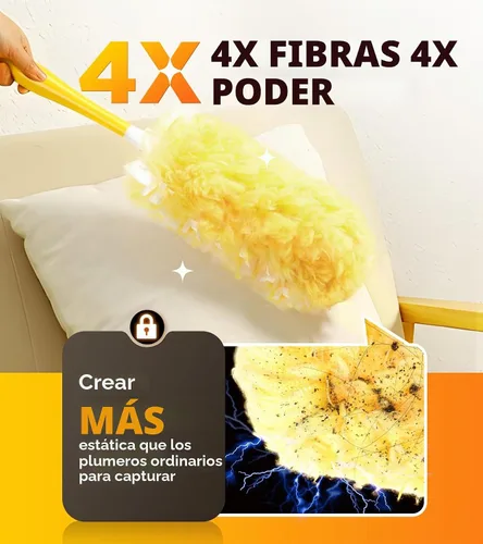 Vista 3 de Recargas de plumero resistentes para Swiffer Duster, 12 unidades de recarga de plumero con 1 mango, plumeros multisuperficie de 360° con 4 Naranja
