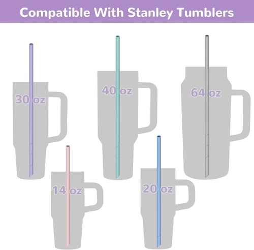 Vista 4 de NiHome Paquete de 7 pajitas de silicona de 14 pulgadas para vasos Stanley y botellas grandes, longitud personalizable, popotes reutilizables