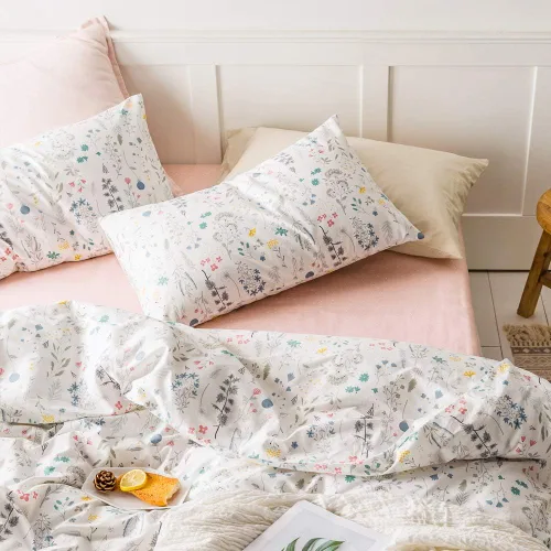 Vista 8 de AMWAN Juego de ropa de cama 100% algodón con diseño botánico de flores estilo jardín, 1 funda de edredón y 2 fundas de almohada, tamaño matrimonial