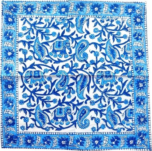 Vista 6 de Juego de 6 manteles individuales 100 % algodón estilo indio para mesa de comedor y servilletas (azul 1)