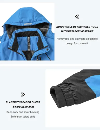 Vista 4 de MoFiz Boys Waterproof Skiing Jacket Kids Hooded Fleece Winter Snowboard Jackets Windproof Warm Outerwear with Zip Pockets