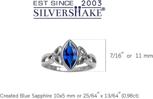 Vista 3 de Anillo Silvershake de Piedra Preciosa Auténtica 925 de Plata de Ley con Nudo Celta Triquetra Solitario Azul zafiro creado