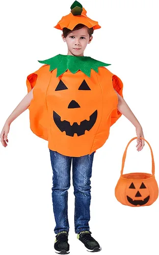 Vista 2 de Ditard Disfraz de calabaza para niños pequeños divertidos disfraces de Halloween de 3 piezas trajes de calabaza para niños y niñas cubos de Halloween