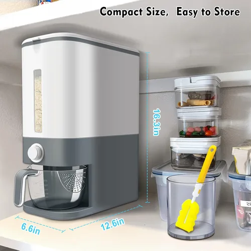 Vista 7 de VenDotbi Dispensador de arroz, contenedor de arroz de 22-25 libras con taza de medición, caja fresca incorporada mejorada, dispensador de cereales