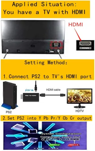Vista 6 de TIZOPO Adaptador convertidor PS2 a HDMI, convertidor PS2 a HDMI con salida de audio de 0.138 in para monitor HDMI HDTV, compatible con todos