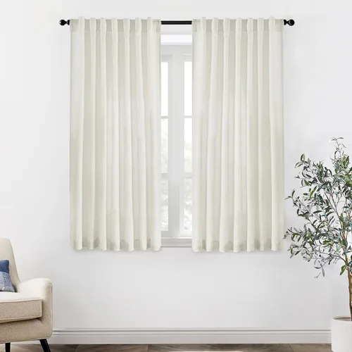 Vista 57 de XTMYI - Cortinas transparentes de 54 pulgadas de largo, juego de 2 paneles para baño, cortinas cortas de lino y algodón con semi privacidad