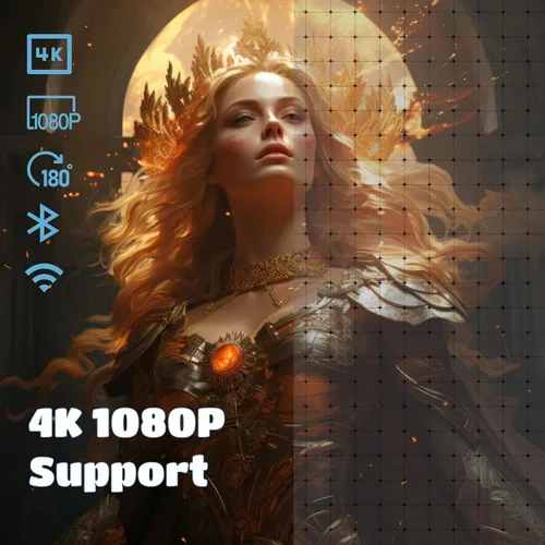 Vista 3 de Mini proyector 4K con Bluetooth, proyector inteligente portátil 1080P, proyector de cine casero giratorio de 180° Android 11 para teléfono/TV