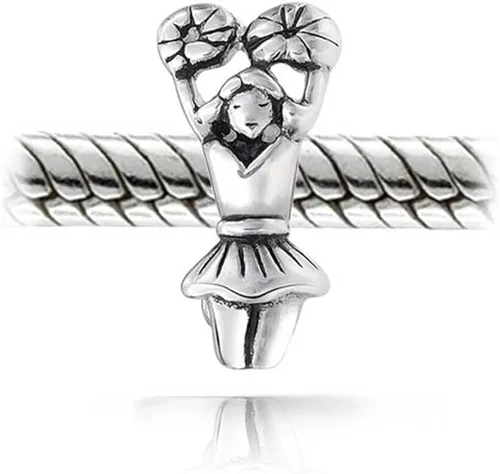 Vista 3 de School Spirit Sports Cheer Cheerleader Charm Bead para mujer, para adolescentes, plata de ley 925 oxidada, se adapta a pulseras europeas, Metal