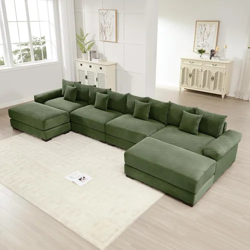 Vista 67 de ODUSE-DAILY Sofá modular de gran tamaño de 117.3 pulgadas, sofás modulares grandes de pana para sala de estar, sofás de 3 plazas, moderno juego