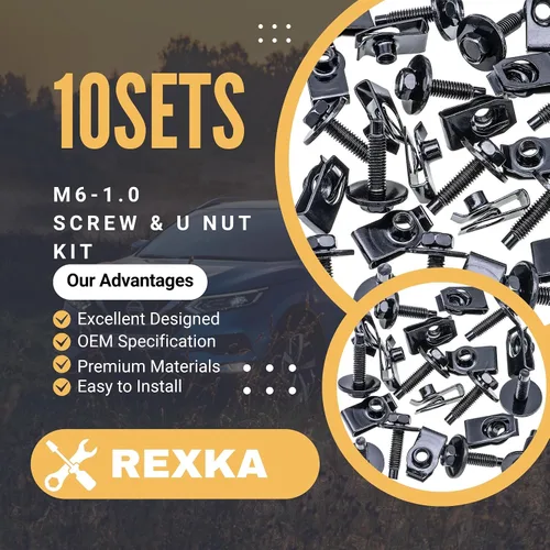 Vista 6 de Rexka 10 juegos de tuercas en U extruidas M6-1.0 y tornillos SEMS de cabeza hexagonal para GM Ford Chevy ChryslerJeep Dodge – multiusos – Protector