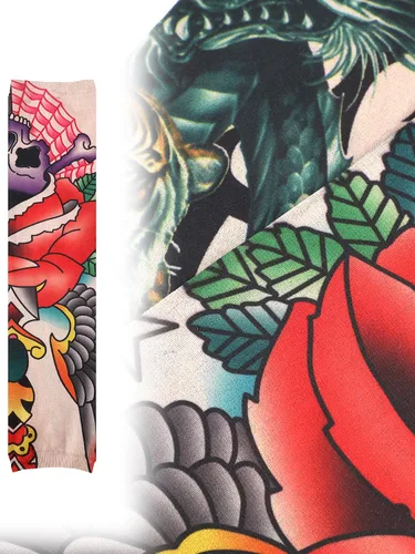 Vista 5 de Geyoga 18 piezas de mangas temporales de tatuaje para hombres mangas de brazo de enfriamiento protección UV sol antideslizante brazo cubierta