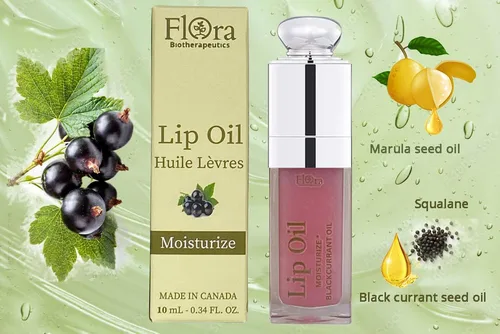 Vista 3 de ACEITE DE LABIOS FLORA BLACK CURRANT ORGÁNICO, A BASE DE PLANTAS HIDRATAR 10 ML HECHO EN CANADÁ