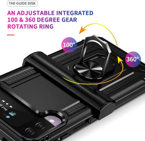Vista 3 de ONOLA Funda compatible con Samsung Galaxy Z Flip 4/3 con protección de bisagra y anillo giratorio de 360° con soporte magnético resistente