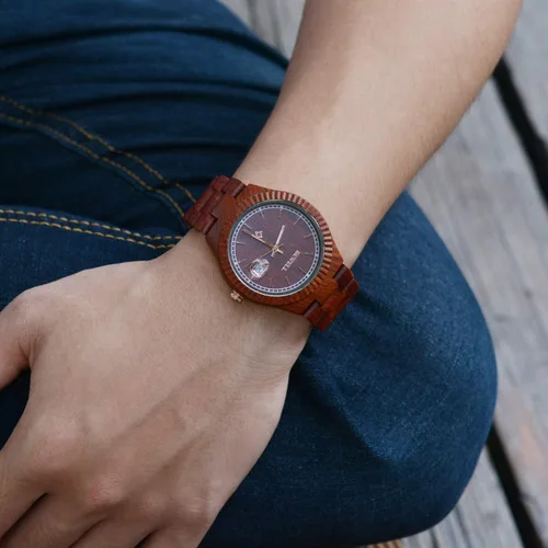 Vista 6 de BEWELL Men Wood Watch Vintage Quartz Movement Lightweight Wrist Watches W112A