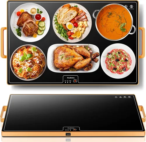 Vista 10 de Tapete de calentamiento para alimentos, L, 22 x 14 pulgadas, bandeja de calentamiento eléctrico de vidrio templado, color negro Keep Food