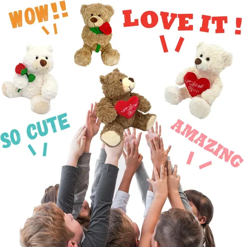 Vista 5 de Oso de peluche blanco con corazón rojo I Love You de 12 pulgadas, lindo oso de peluche pequeño suave para San Valentín, boda, aniversario, regalo