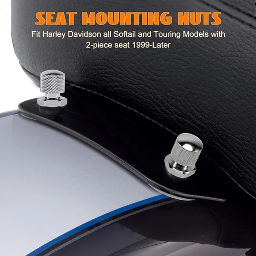 Vista 2 de 3 piezas de tornillo de asiento trasero moleteado de acero inoxidable con tuerca de montaje de asiento solo rosca de 1/4"-20 Patrón de calavera
