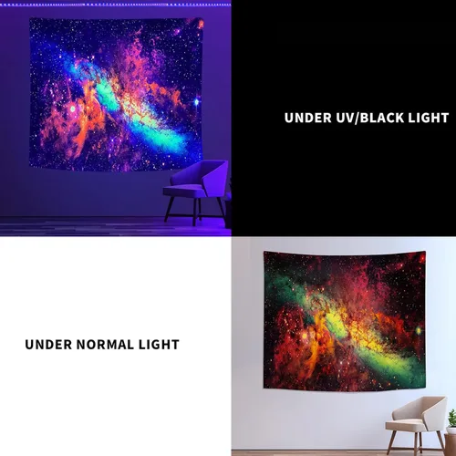 Vista 7 de PSYHILAR Blacklight Tapestry - Póster para colgar en la pared, diseño de galaxia, nebulosa, estrellas, galaxia, nebulosa, universo neón, reactivo a