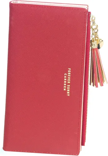 Vista 9 de Cartera delgada para mujer, bolso de mano, tarjetero con borla, bolsillo con cremallera Negro