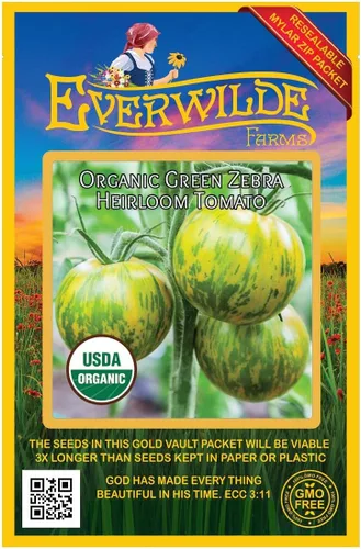 Vista 4 de Everwilde Farms - Semillas de tomate de cebra verde orgánica de 1 onza - Paquete Gold Vault