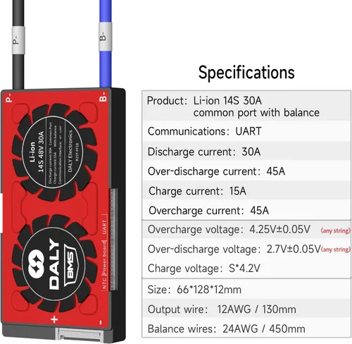 Vista 5 de DALY Smart BMS Li-ion 48V 14S 30A con comunicación UART, restablecimiento del módulo Bluetooth, puerto común para convertidor de potencia de litio