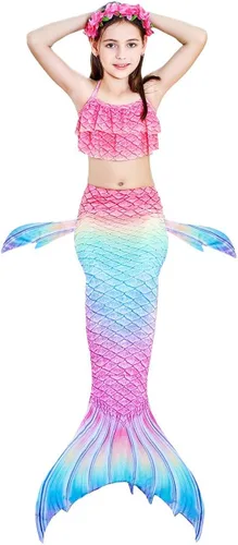 Vista 4 de Traje de baño de 5 piezas con colas de sirena para niñas, bikini (sin monoaleta)