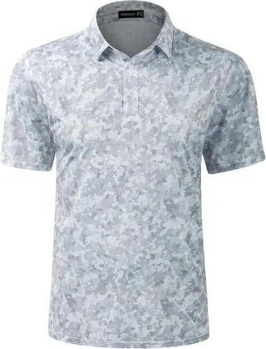 Vista 121 de TAPULCO Camisetas tipo polo de secado rápido para hombre, diseño de camuflaje, atléticas, ligeras, transpirables, casuales, para golf