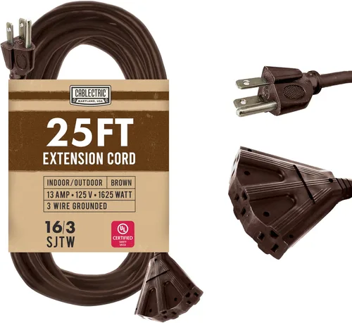 Vista 9 de Cable de extensión marrón de 6 pies con 3 tomas de corriente eléctrica, cable SJTW resistente 16/3 con enchufe de 3 clavijas para seguridad, 13