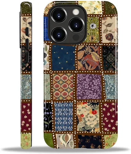 Vista 31 de Funda para iPhone 11, resistente híbrida 2 en 1, protección completa contra golpes con acabado brillante, diseño de collage de tela a cuadros