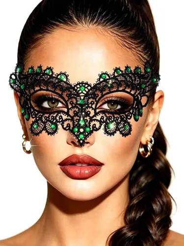 Vista 9 de Yalice Máscaras de plumas para mujer, con cristales brillantes, venecianos, de encaje, para disfraces, carnaval, Mardi Gras