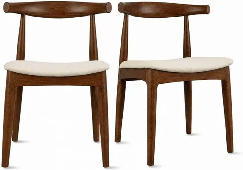 Vista 12 de 2xhome Juego de 2 sillas de comedor de madera maciza Asiento acolchado tapizado de lino beige Silla lateral moderna estilo codo de granja Negro