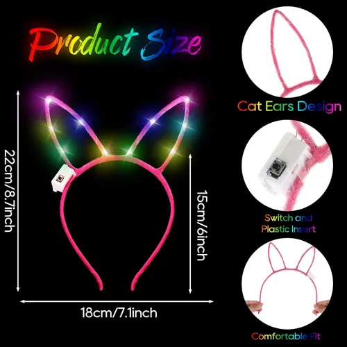 Vista 3 de WILLBOND 40 piezas de diadema con orejas de conejo LED iluminadas, accesorios para el cabello para mujer, suministros de fiesta de disfraces, 10