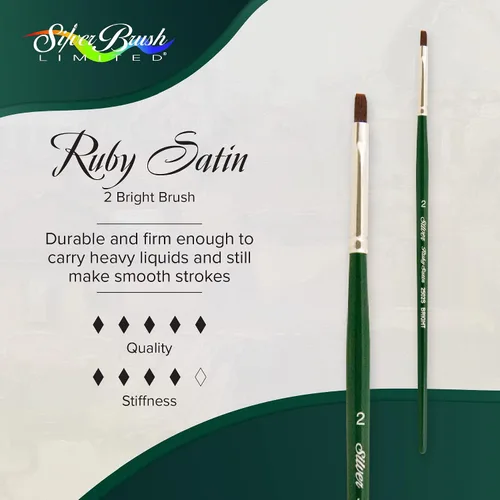 Vista 2 de Silver Brush Limited 2502S2 - Cepillo brillante satinado rubí para acrílicos fluidos y fluidos, tamaño 2, mango corto