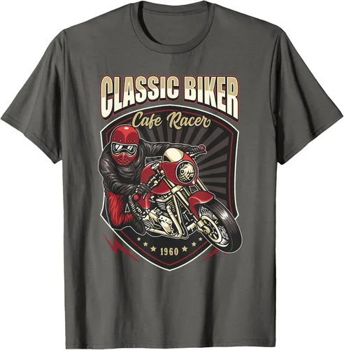 Vista 79 de Camiseta de motocicleta clásica Biker Cafe Racer para hombre, Negro, S