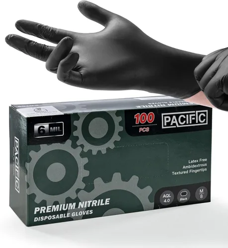Vista 7 de PACIFIC PPE Guantes desechables de nitrilo negro resistentes de 6 mil, resistentes a productos químicos, seguros para alimentos, sin látex