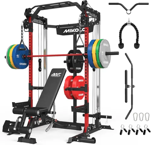 Vista 14 de Mikolo Jaula de potencia, estante de potencia de 2000 libras con sistema independiente de doble polea, máquina de entrenamiento multifunción