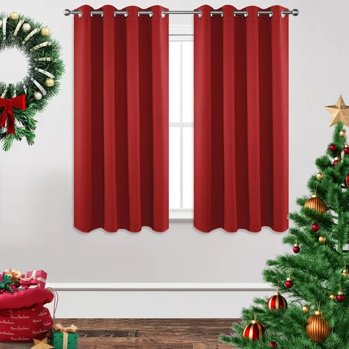 Vista 82 de Joydeco - Juego de 2 paneles de cortinas opacas de 63 pulgadas, 2 cortinas largas con aislamiento térmico burg, cortinas de oscurecimiento