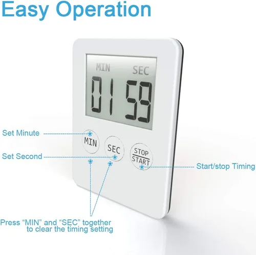 Vista 2 de Attom Tech - Temporizador digital de cocina ultra delgado con alarma y parte trasera magnética, pantalla grande, pequeño temporizador de cuenta