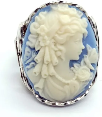 Vista 4 de Anillo de plata de ley 925 con mariposas y diosa griega azul