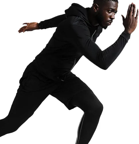 Vista 4 de BUYJYA 5 piezas de pantalones de compresión para hombre, camisa de manga larga, conjunto atlético, ropa de gimnasio, entrenamiento, regalo del día