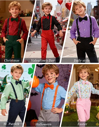 Vista 4 de A&J DESIGN Conjunto de ropa formal para niños pequeños con tirantes y tirantes